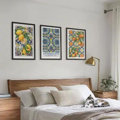 Juego de 3 cuadros con motivos de flores de limonero y naranjo