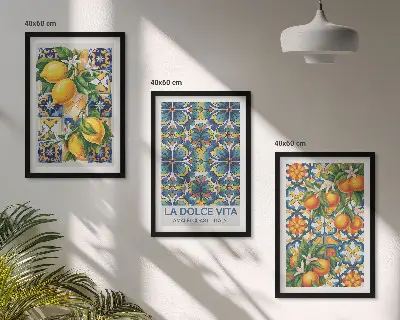Juego de 3 cuadros con motivos de flores de limonero y naranjo