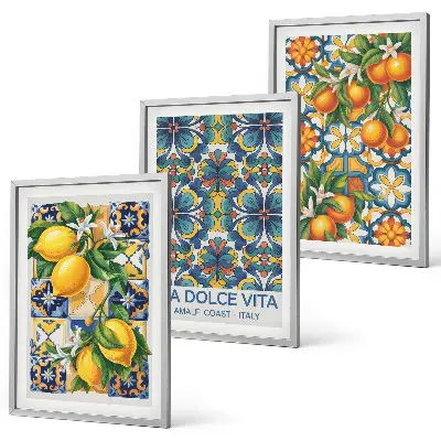 Juego de 3 cuadros con motivos de flores de limonero y naranjo