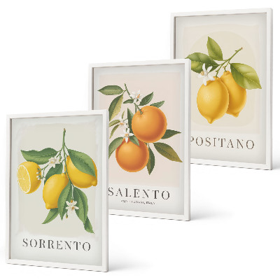 Set de 3 cuadros para salón Limones y naranjas de Amalfi