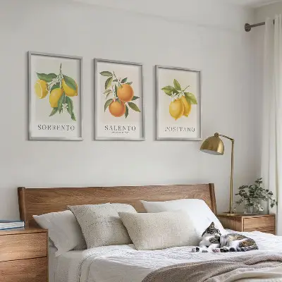 Set de 3 cuadros para salón con diseño de limones y naranjas de Amalfi