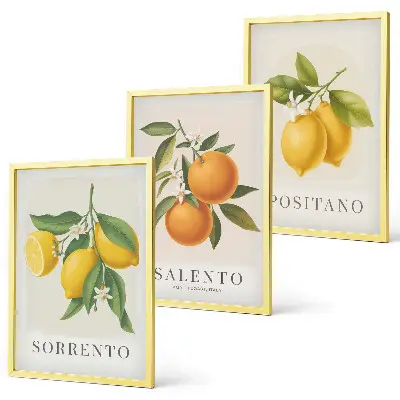 Set de 3 cuadros para salón con diseño de limones y naranjas de Amalfi