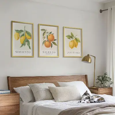Set de 3 cuadros para salón con diseño de limones y naranjas de Amalfi