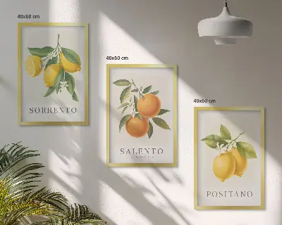 Set de 3 cuadros para salón con diseño de limones y naranjas de Amalfi