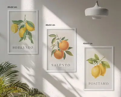 Set de 3 cuadros para salón con diseño de limones y naranjas de Amalfi