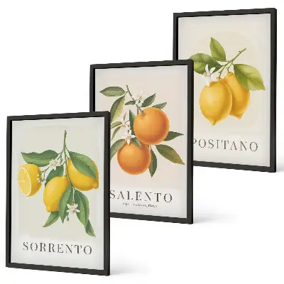 Set de 3 cuadros para salón con diseño de limones y naranjas de Amalfi