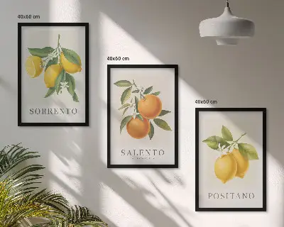Set de 3 cuadros para salón con diseño de limones y naranjas de Amalfi