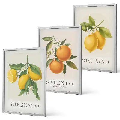 Set de 3 cuadros para salón con diseño de limones y naranjas de Amalfi