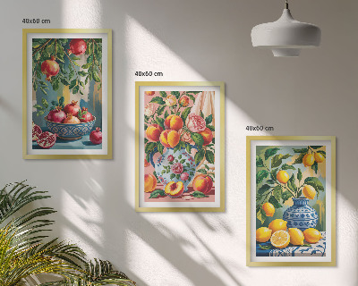 Juego de 3 cuadros Composiciones de frutas de granada