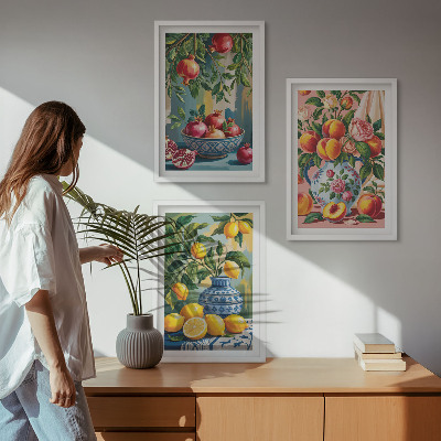 Juego de 3 cuadros Composiciones de frutas de granada
