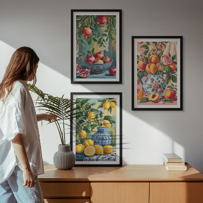 Juego de 3 cuadros Composiciones de frutas de granada