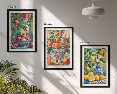 Juego de 3 cuadros Composiciones de frutas de granada