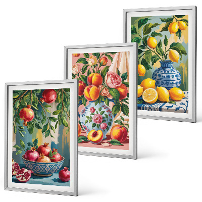 Juego de 3 cuadros Composiciones de frutas de granada