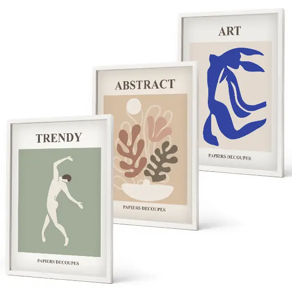 Set de 3 cuadros para salón con diseño de figuras vegetales de Matisse
