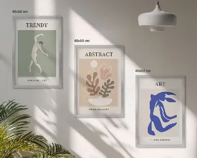 Set de 3 cuadros para salón con diseño de figuras vegetales de Matisse