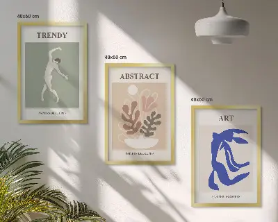 Set de 3 cuadros para salón con diseño de figuras vegetales de Matisse