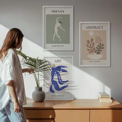 Set de 3 cuadros para salón con diseño de figuras vegetales de Matisse
