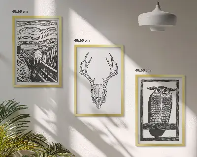 Juego de 3 cuadros con diseño de gráficos de búho calavera gritando