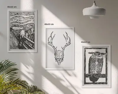 Juego de 3 cuadros con diseño de gráficos de búho calavera gritando