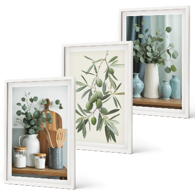 Set de 3 cuadros para salón Aceitunas verdes de eucalipto