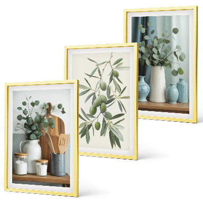 Set de 3 cuadros para salón Aceitunas verdes de eucalipto
