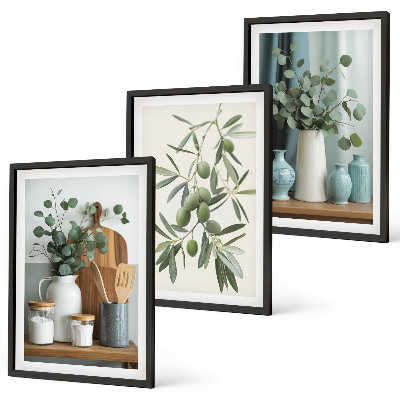 Set de 3 cuadros para salón Aceitunas verdes de eucalipto