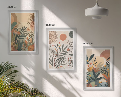 Juego de 3 cuadros Motivos vegetales en colores apagados.