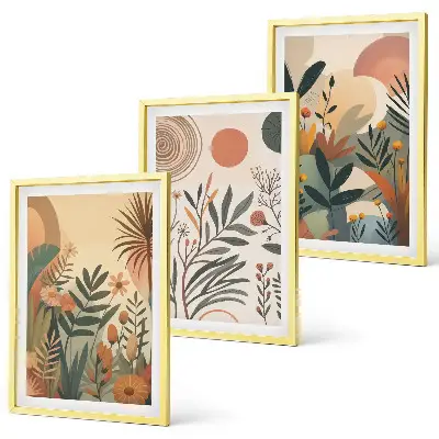 Juego de 3 cuadros con motivos vegetales en colores apagados