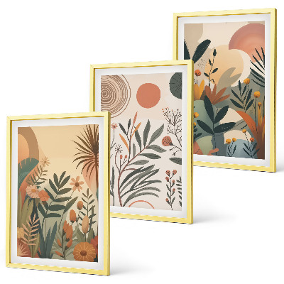Juego de 3 cuadros Motivos vegetales en colores apagados.