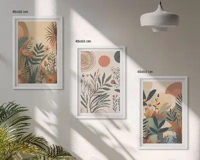 Juego de 3 cuadros con motivos vegetales en colores apagados
