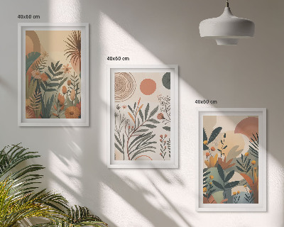 Juego de 3 cuadros Motivos vegetales en colores apagados.