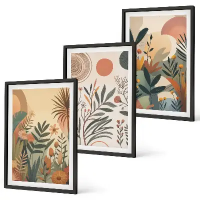 Juego de 3 cuadros con motivos vegetales en colores apagados