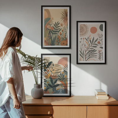 Juego de 3 cuadros Motivos vegetales en colores apagados.