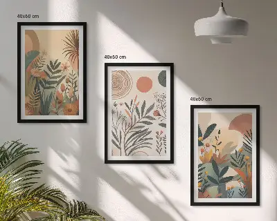 Juego de 3 cuadros con motivos vegetales en colores apagados