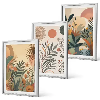 Juego de 3 cuadros con motivos vegetales en colores apagados