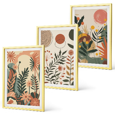 Set de 3 cuadros para salón Patrones de plantas vintage en tonos pastel