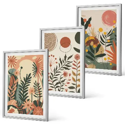 Set de 3 cuadros para salón con patrones de plantas vintage en tonos pastel
