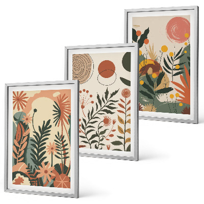 Set de 3 cuadros para salón Patrones de plantas vintage en tonos pastel