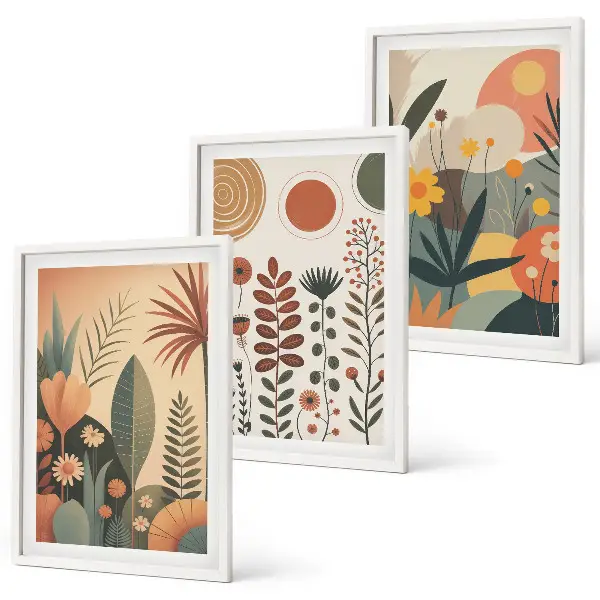 Juego de 3 cuadros con estampados de plantas bohemias
