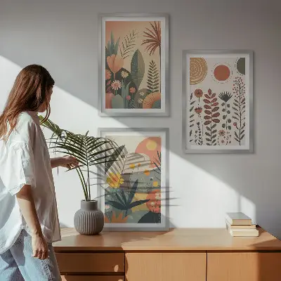 Juego de 3 cuadros con estampados de plantas bohemias