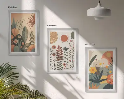 Juego de 3 cuadros con estampados de plantas bohemias