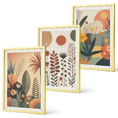 Juego de 3 cuadros con estampados de plantas bohemias