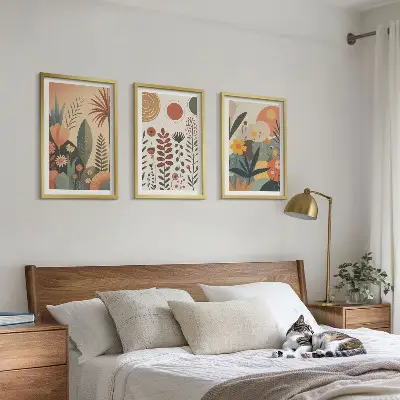 Juego de 3 cuadros con estampados de plantas bohemias