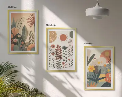 Juego de 3 cuadros con estampados de plantas bohemias