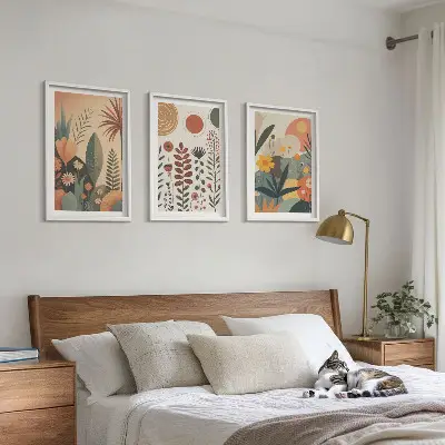 Juego de 3 cuadros con estampados de plantas bohemias