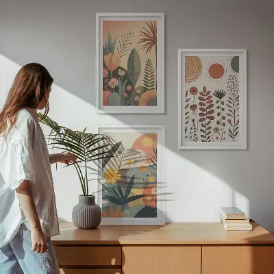 Juego de 3 cuadros con estampados de plantas bohemias