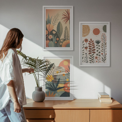 Juego de 3 cuadros Estampados de plantas bohemias en la naturaleza