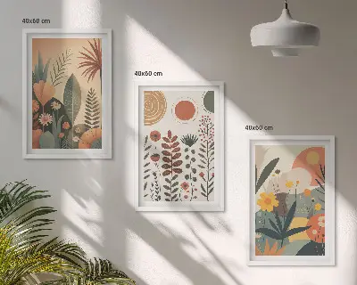 Juego de 3 cuadros con estampados de plantas bohemias