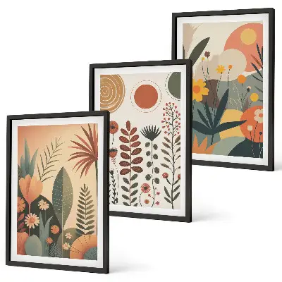 Juego de 3 cuadros con estampados de plantas bohemias