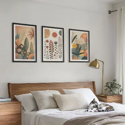 Juego de 3 cuadros con estampados de plantas bohemias